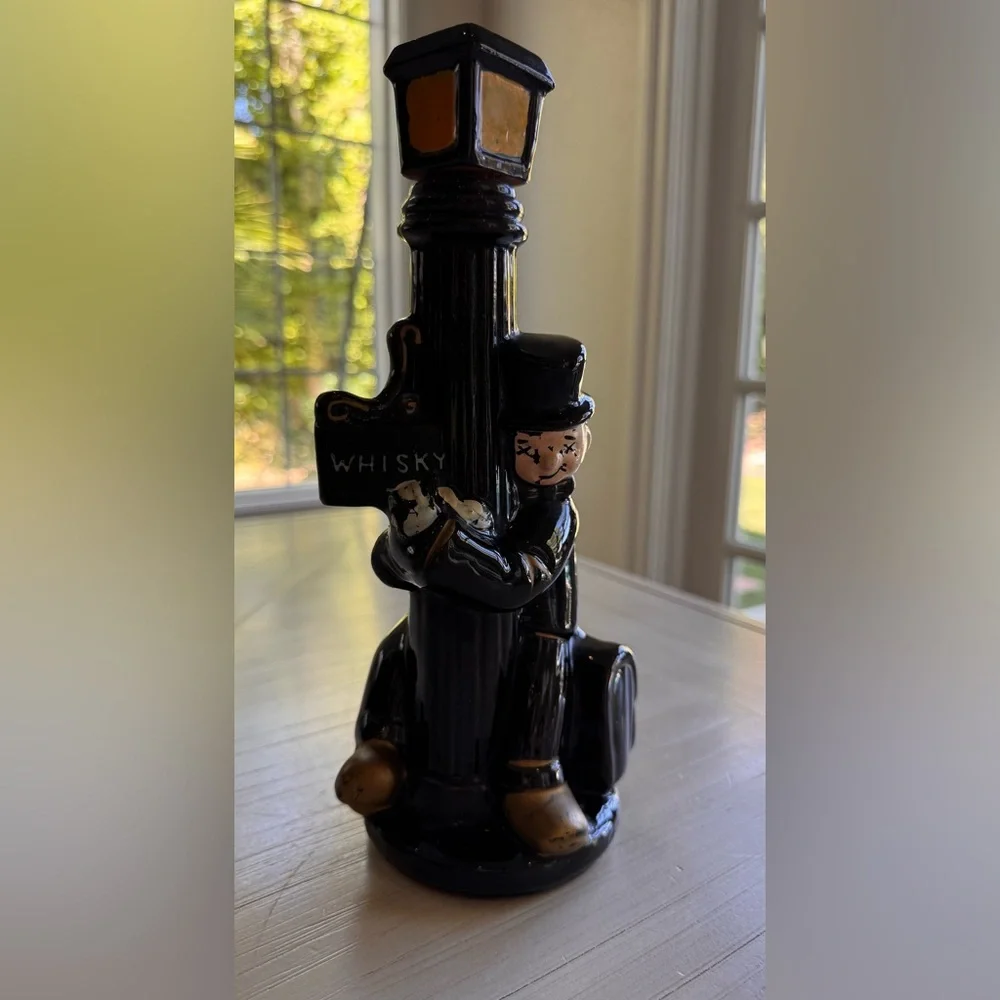 Vintage 1950s “Drunk Sleeping on Whiskey Streetpost” Redware Whiskey Decanter